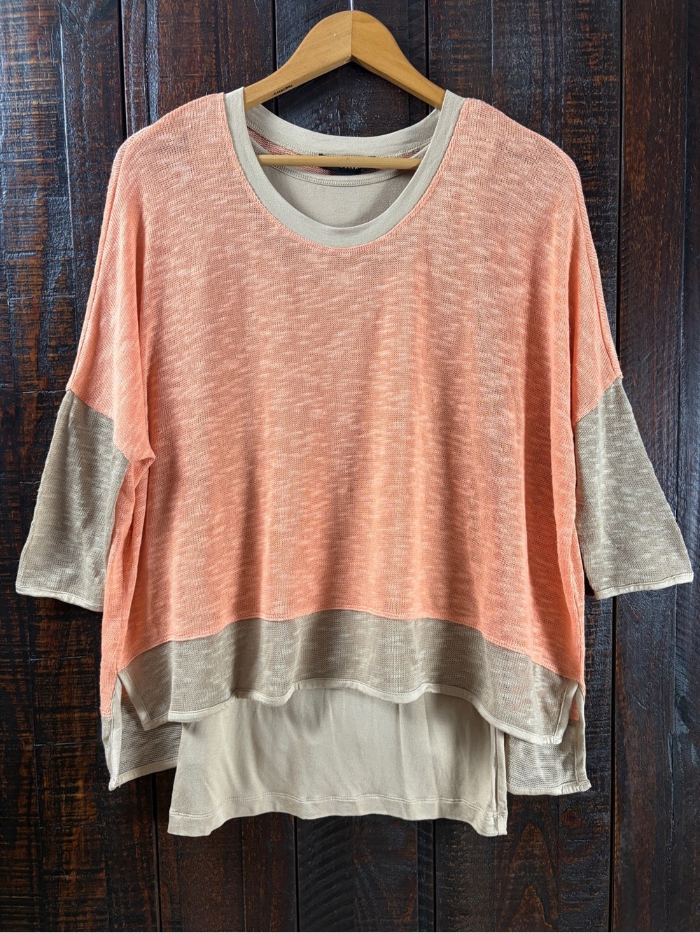 Grace Elements Layered Coral and Beige Knit Top